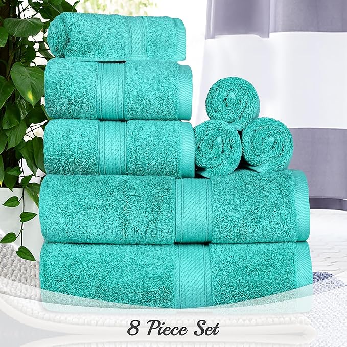 SUPERIOR Egyptian Cotton Pile 8 Piece Towel Set, Includes 2 Bath, 2 Hand