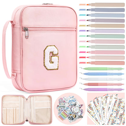 WOBAGMEN Bible Cover for Women,Pink PU Leather Personalized Bible Case with Bible Study Supplies,Including Tabs and Highlighter Set, Faith Chiristain Gift for Women Girls (Pink, G)