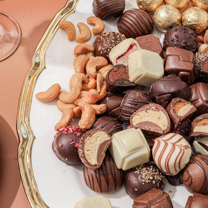 Gourmet Chocolate & Nut Gift Basket – Assorted Individually Wrapped Chocolates, Truffles, Cashews, Peanuts & Salty Nut Mix – Keepsake Gift Tin for Easter, Birthdays, Corporate, Family & Holiday Gifting- Bonnie and Pop