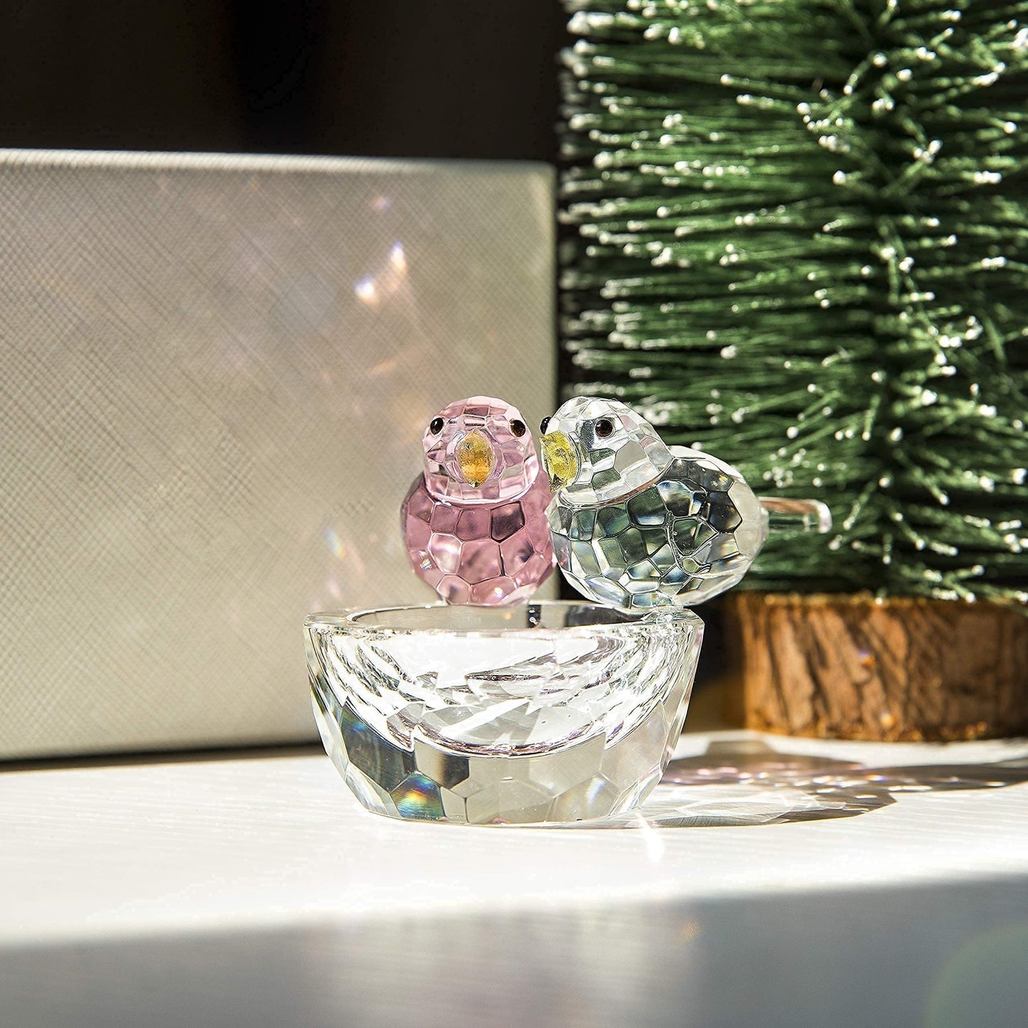 HDCRYSTALGIFTS 3.3'' Crystal Bird Figurine Collectible Art Glass Animal Figurines Table Home Decor Paperweight Valentine’s Day for Women