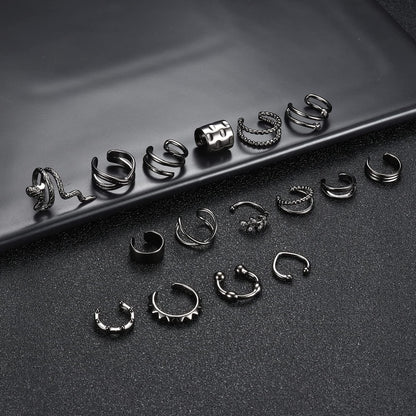 YADOCA 16Pcs Ear Cuff Set Damen Ohrmanschette Ohrringe Earcuffs Set Helix Knorpel Clip auf Wickelohrring Fakepircings Ohr Cuffs Ohrklemme Gold/Silber/Schwarz/Roségold