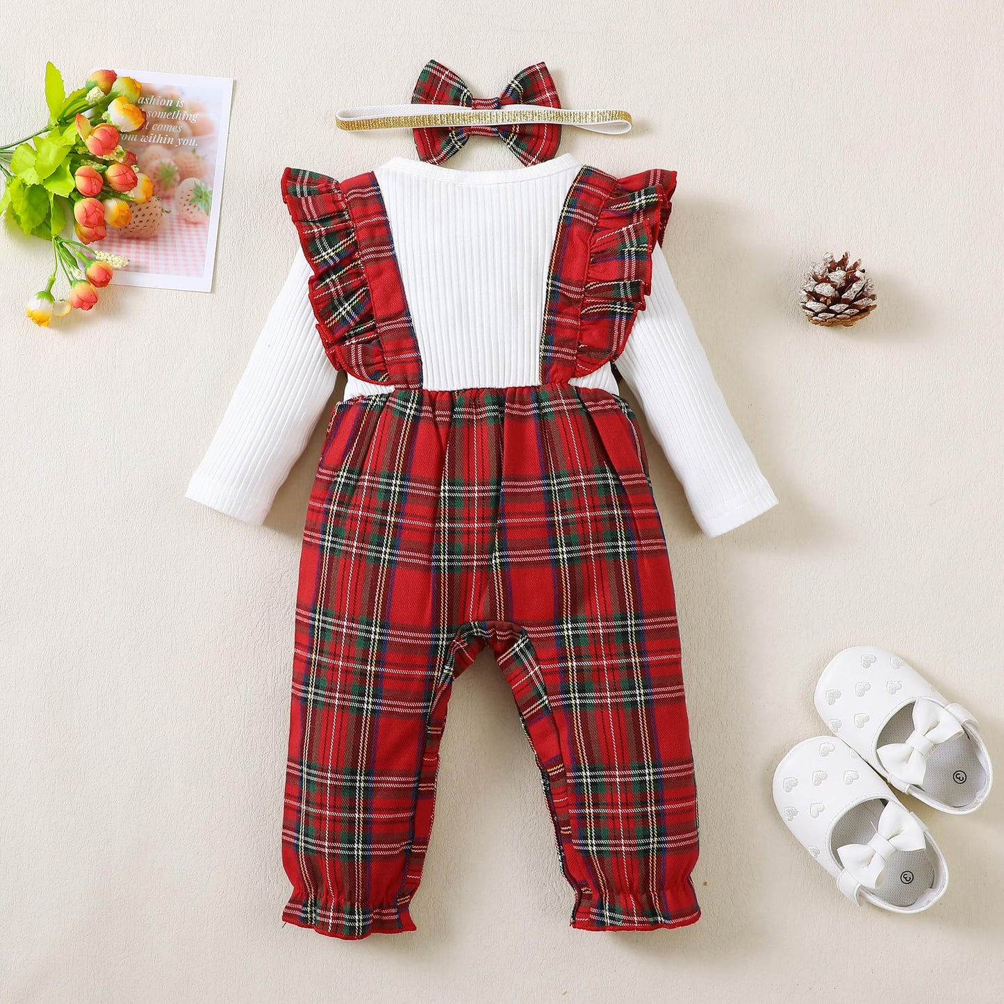 Toddler Baby 12-18 Months Girl Clothes Fall Winter Outfits Long Sleeve Romper Ruffle Red Jumpsuit Bodysuit Plaid Overalls 1 Year Old Girl Clothes