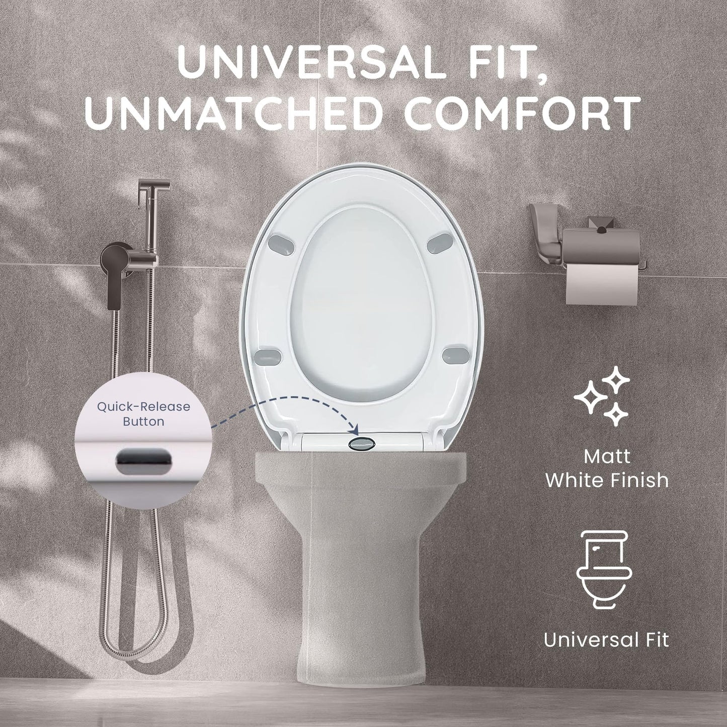 CUQOO Oval Toilet Seat Soft Close with Quick Release Hinges - Adjustable White Seat for Modern Bathrooms, Durable Anti-Slip Easy-to-Clean and Universal Fit Design for Standard O-Shape Toilets