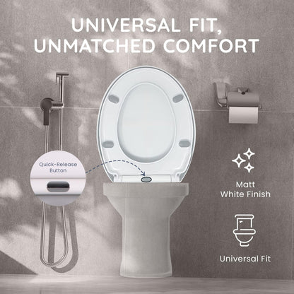 CUQOO Oval Toilet Seat Soft Close with Quick Release Hinges - Adjustable White Seat for Modern Bathrooms, Durable Anti-Slip Easy-to-Clean and Universal Fit Design for Standard O-Shape Toilets