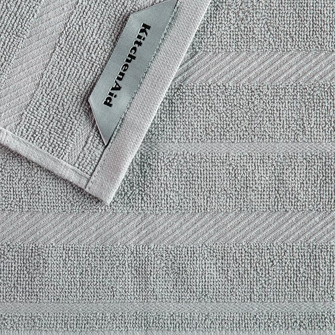 KitchenAid Albany Dishcloth 8 Pack Set, Matte Grey/White