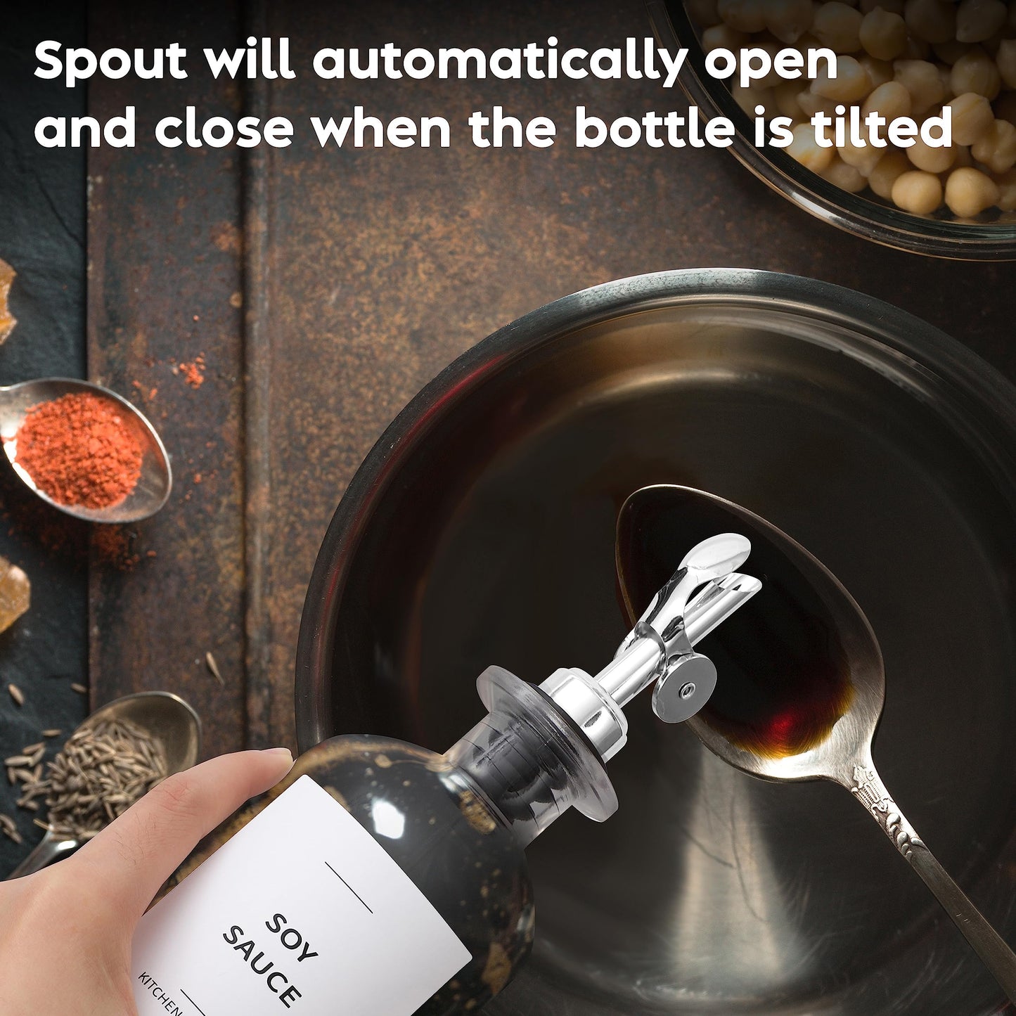 Spaceneat Oil Dispenser for Kitchen - Glass Olive Oil Bottle Set of 2 (16.9oz) with Silver Stainless Steel Weighted Self-Closing Pourer - Cooking Oil Dispenser with 66 Labels, Aligner & Funnel