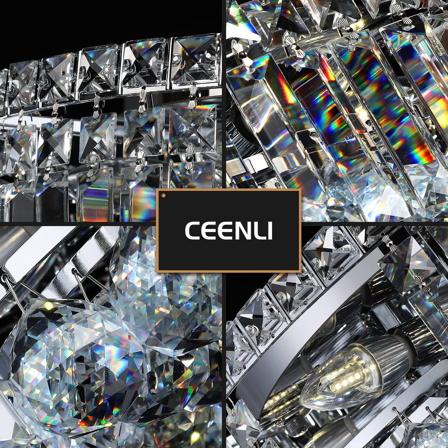 CEENLI 6-Lights Crystal Flush Mount Chandelier Light Fixture with K9 Crystals Modern Ceiling Lights Elegant Pendant Lamp for Bedroom,Hallway,Bar,Living Room,Dining Room,H5.9 xW20 (Bulbs Not Included)
