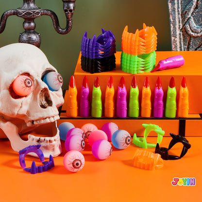 JOYIN 72 PCS Halloween Party Favors Game Toy Gifts-Scary Eyeballs, Witch Fingers and Vampire Teeth Set for Kids Child Trick or Treat Party Supplies, Gift Exchange, Halloween Carnival Game Prizes