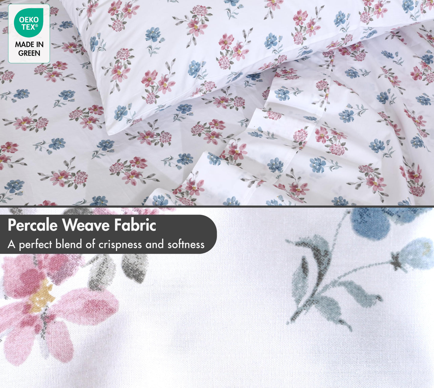 ZOYER 100% Cotton Sheets – Full Size Percale Bedding, Cooling & Breathable, Durable with a Crisp, Soft & Comfortable Feel, 16" Deep Pocket, 4-Piece Set, Flora Rhapsody