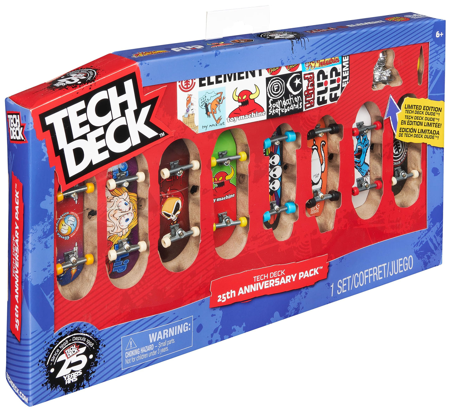 Tech Deck, 25th Anniversary 8-Pack Fingerboards with Exclusive Figure, Collectible and Customisable Mini Skateboards, Kids’ Toys for Ages 6 and up