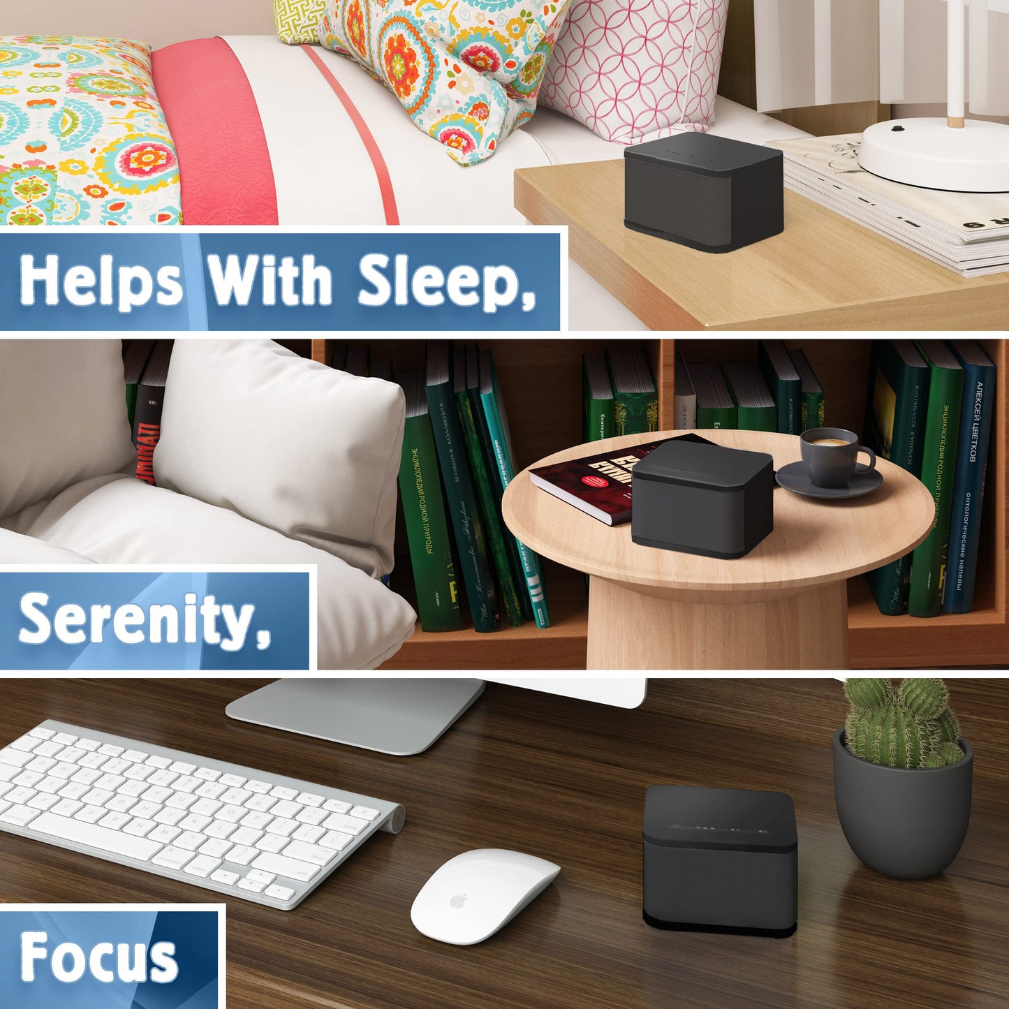 Big Red Rooster Sound Machine - 6 Sleep Sounds - Portable White Noise Machine for Office Privacy & Adult Sleeping - Compact Travel or Home - Dual Power Options - Black