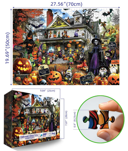MINIWAN Halloween 1000 Piece Jigsaw Puzzle for Adults – Spooky Haunted House with Pumpkins & Witches | Challenging Fall Decor Puzzle & Unique Gift Idea for Halloween Enthusiasts