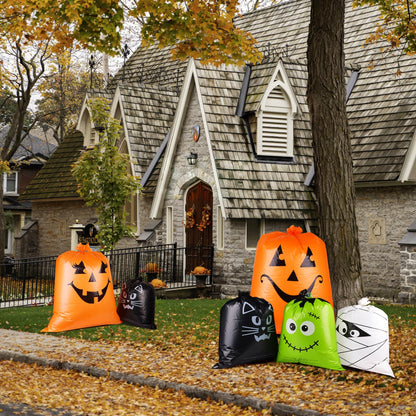 POPGIFTU 12 Pack Halloween Lawn Leaf Bags - Heavy Duty Plastic Trash Bags with Twist Ties, 6 Designs Large Pumpkin Yard Waste Bags for Garden, Lawn, Porch, Indoor Outdoor Halloween Decorations