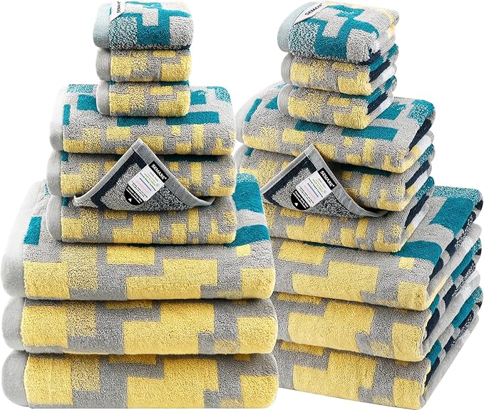 SEMAXE 18-Pack Bath Towel Set Include 6 Bath Towels, 6 Hand Towels, 6 Wash