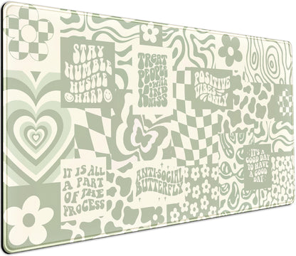 DCJJM Boho Aesthetic Desk Mat Beige Retro Hippie Boho XXL Large Extended Gaming Green Sage Mouse Pad Women Gamer Girl Work Office Computer Deskmat Mousepad Laptop Keyboard Mat Desk Pad 31.5x15.75 in