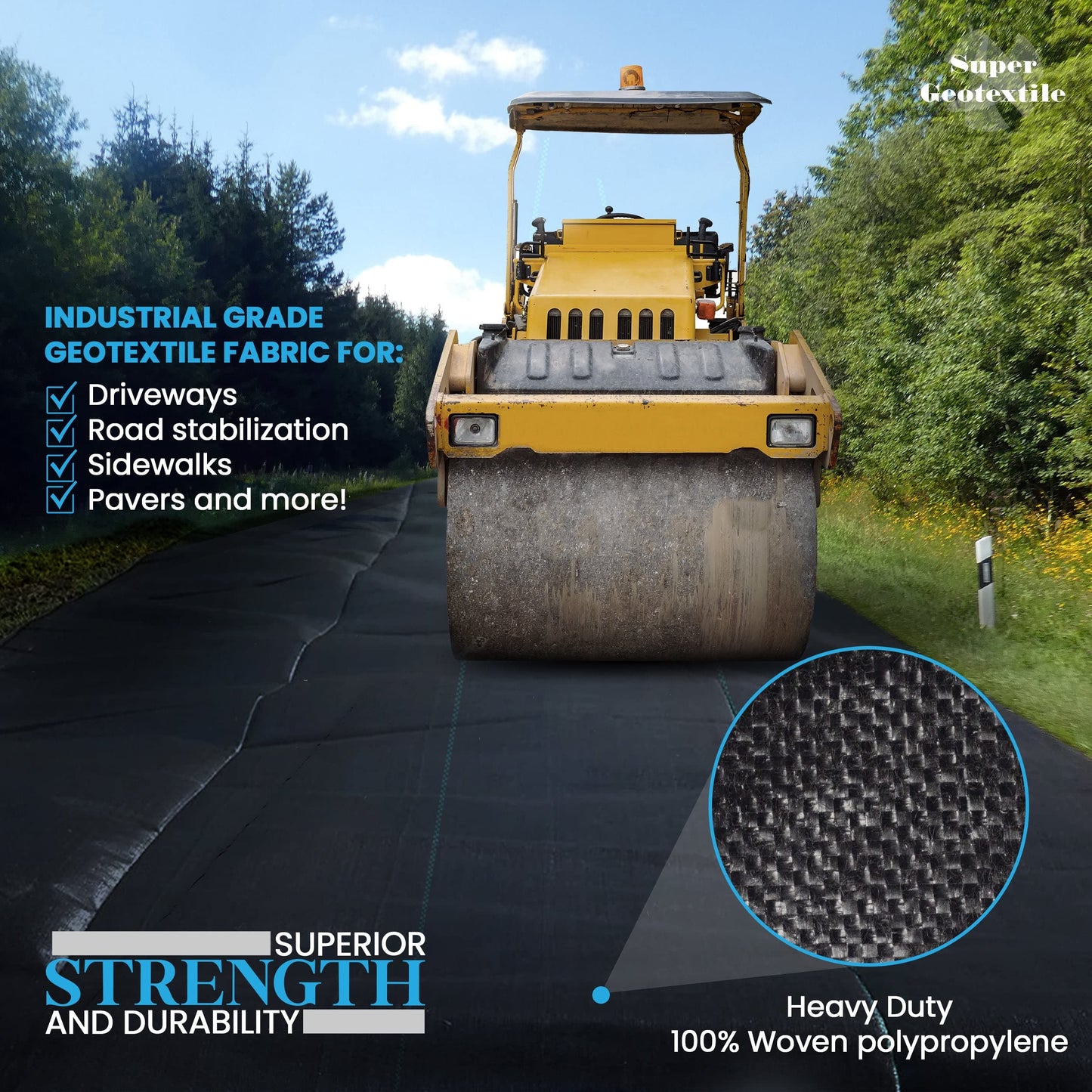 Super Geotextile Woven Geotextile Fabric for Driveway and Road Stabilization, Construction Underlayment, Erosion Control, Commercial Grade 50 Year for Gravel Roads and Pavers (20x30) Ships Folded