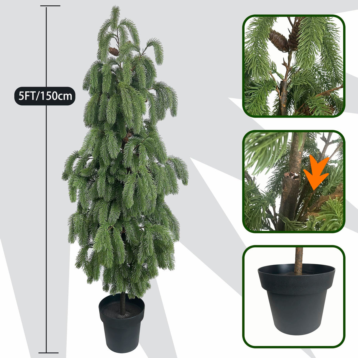 5FT Artificial Norfolk Pine Tree 1-Pack, Real Touch Faux Potted Plants in Black Pot, Fake Christmas Greenery for Indoor Outdoor Front Porch, Entryway, Year-Round Home Decor & Housewarming Gift