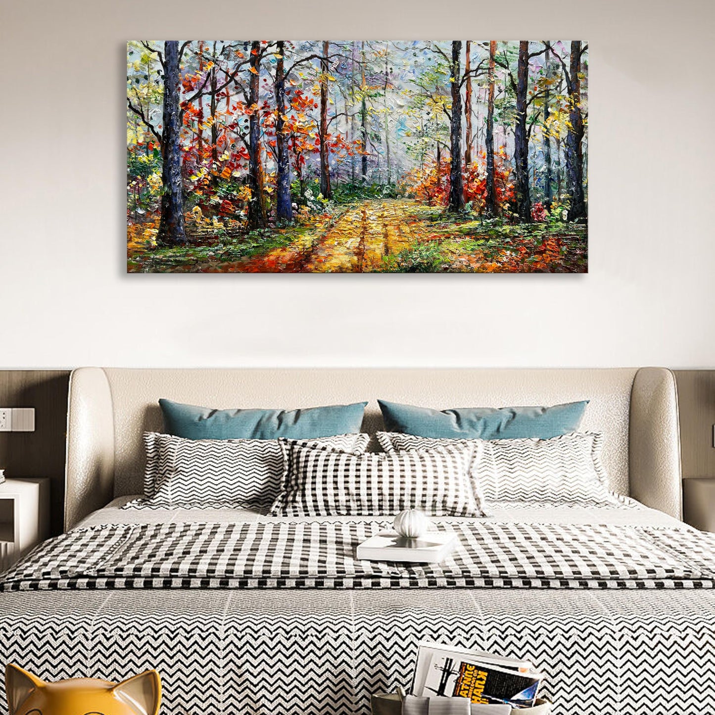 Diathou Art Forest Landscape Oil Painting Modern Abstract Art wall Decoration 24x48 inches