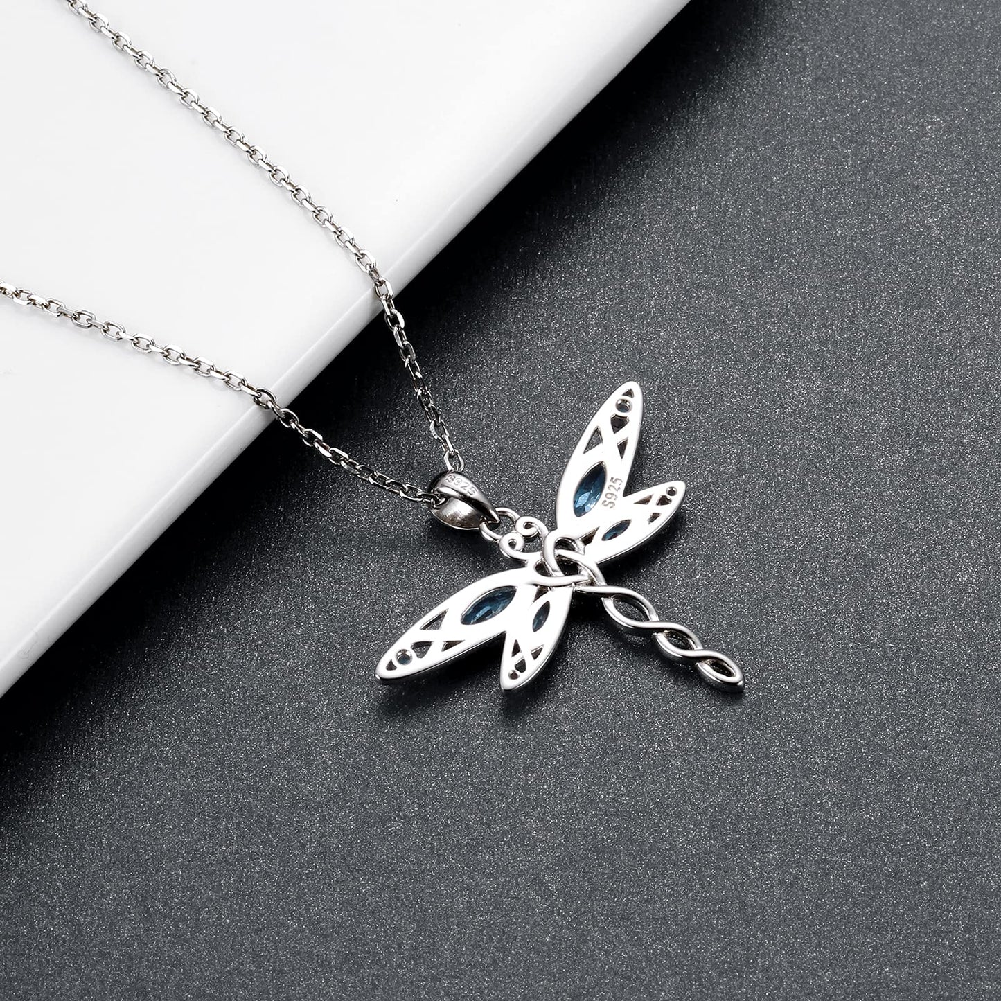 MANBU Sterling Silver Dragonfly Necklace Bracelet for Women Celtic Infinity Dragonfly Pendant Christmas Jewelry Gifts for Nature Lovers (blue dragonfly)