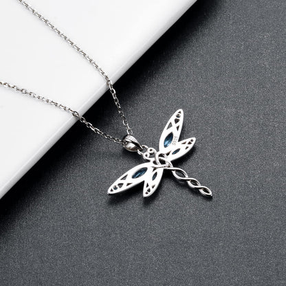 MANBU Sterling Silver Dragonfly Necklace Bracelet for Women Celtic Infinity Dragonfly Pendant Christmas Jewelry Gifts for Nature Lovers (blue dragonfly)