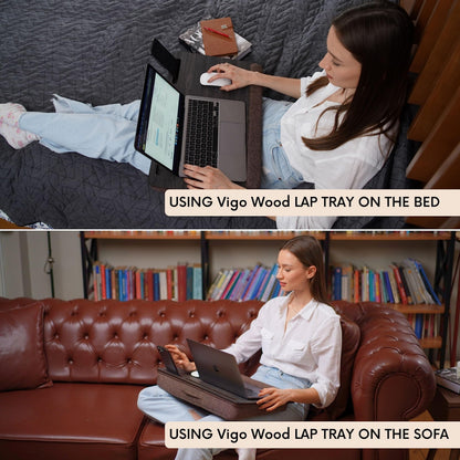 Vigo Wood Portable Laptop Desk – Lapdesk with Cushion, Laptop Stand for Bed, Lap Desk for Laptop and Lap Desk for Bed, Portable Desk for Lap top, Notebook Bed Tray (Black & Brown)