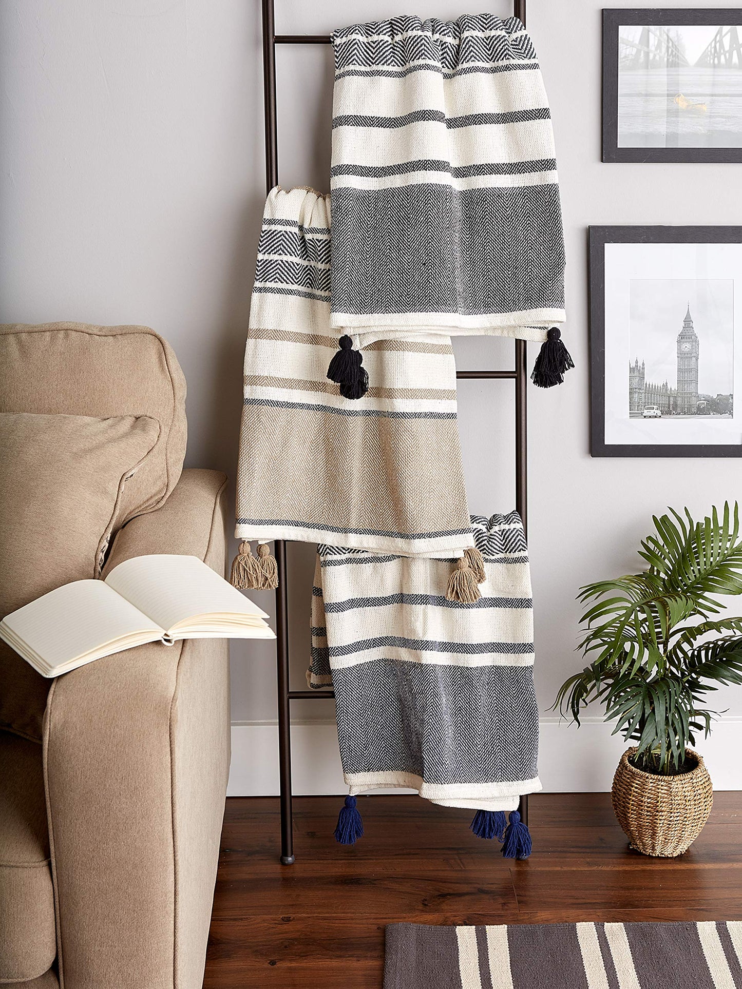 DII New Traditional, 2-Tone Chevron Stripe Throw, 50x60, Stone