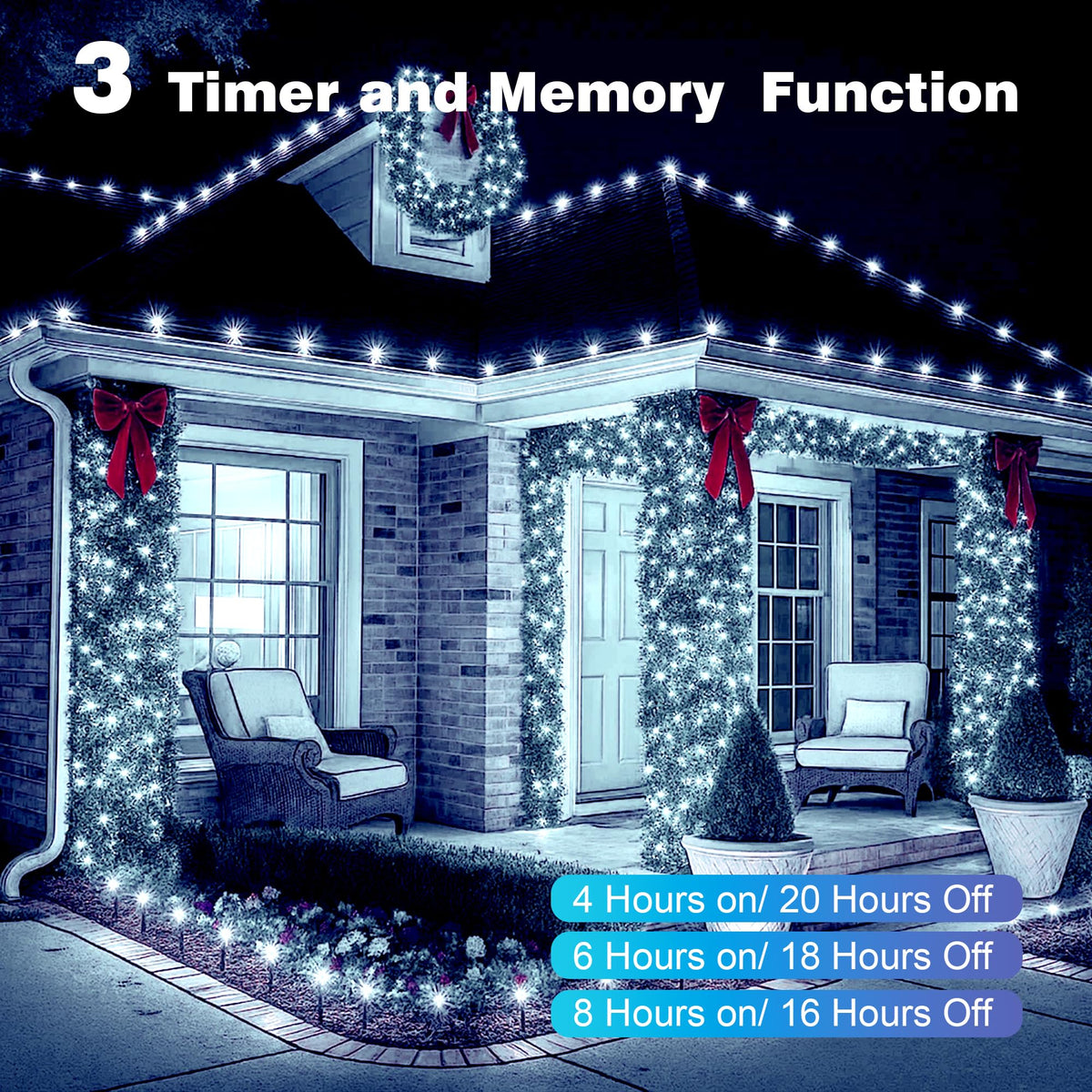 Domolli Christmas Lights 800 LED 264 FT, IP67 Waterproof Christmastree Lights with 8 Modes, Remote Control 3 Timers & Memory Function Xmas Decorations for House and Holiday (Cool White)