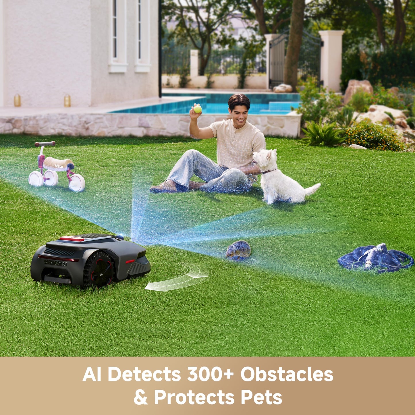 MOVA LiDAX Ultra 1000 Robot Lawn Mower Wire Free with Garage for 1/4 Acre, RTK-Free+360° 3D LiDAR+AI Vision Mapping, Zero-Edge Cutting, Cutting Height 1.2"-3.9", 45% Slope, 150 Managed Zones Dual Maps