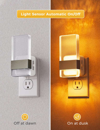 L LOHAS LED Night Lights Plug Into Wall, 2 Pack Plug in Night Light LED with Dusk to Dawn Sensor, 0-100LM Dimmable Nightlight, Wall Sconce-Style Design Nightlights for Bathroom, Hallway,Stairway,Gift