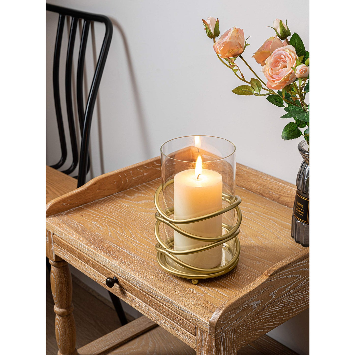 Hurricane Glass Pillar Candle Holder Craftsmanship with Removable Glass for Halloween, Christmas, Thanksgiving, New Year, Wedding Party Anniversary Home Decor (Gold)