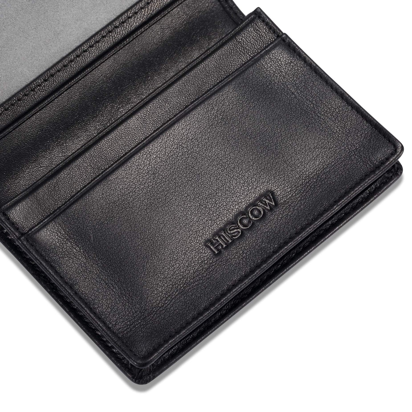HISCOW Leather Business Card Case Holder for Men & Women, Italian Calfskin (Black)