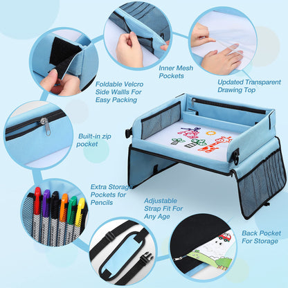 COOLJOY Travel Tray Kids Travel Tray,Kids Travel Essentials,Travel Toys-Play Tray with Transparent Erasable Surface,Lots of Storage Space,Multifunctional Activity Tray,Lap Tray for Kids Boys Girls 3+