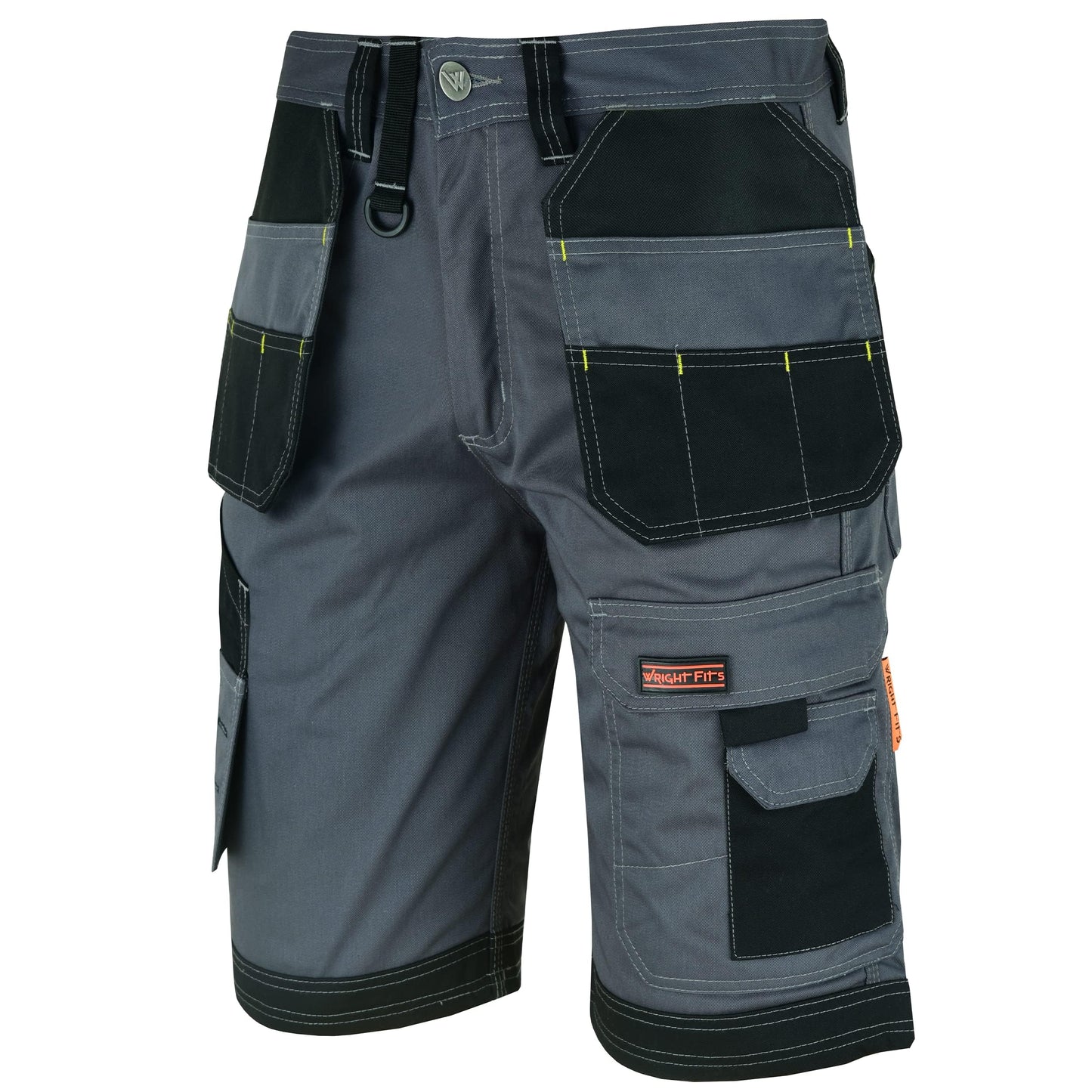 WrightFits Men Holster Work Shorts - Heavy Duty Safety Combat Cargo Summer Shorts - Multi Pockets - Triple Stitched - Durable Workwear Grey 32 W