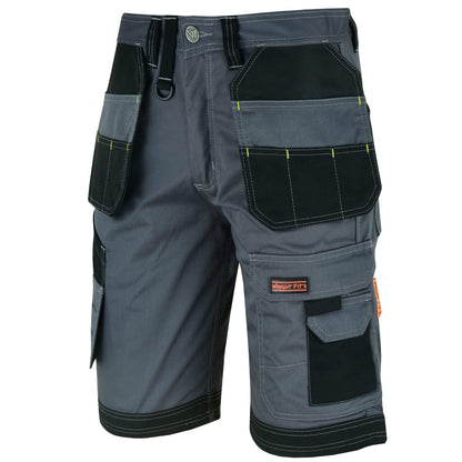 WrightFits Men Holster Work Shorts - Heavy Duty Safety Combat Cargo Summer Shorts - Multi Pockets - Triple Stitched - Durable Workwear Grey 32 W