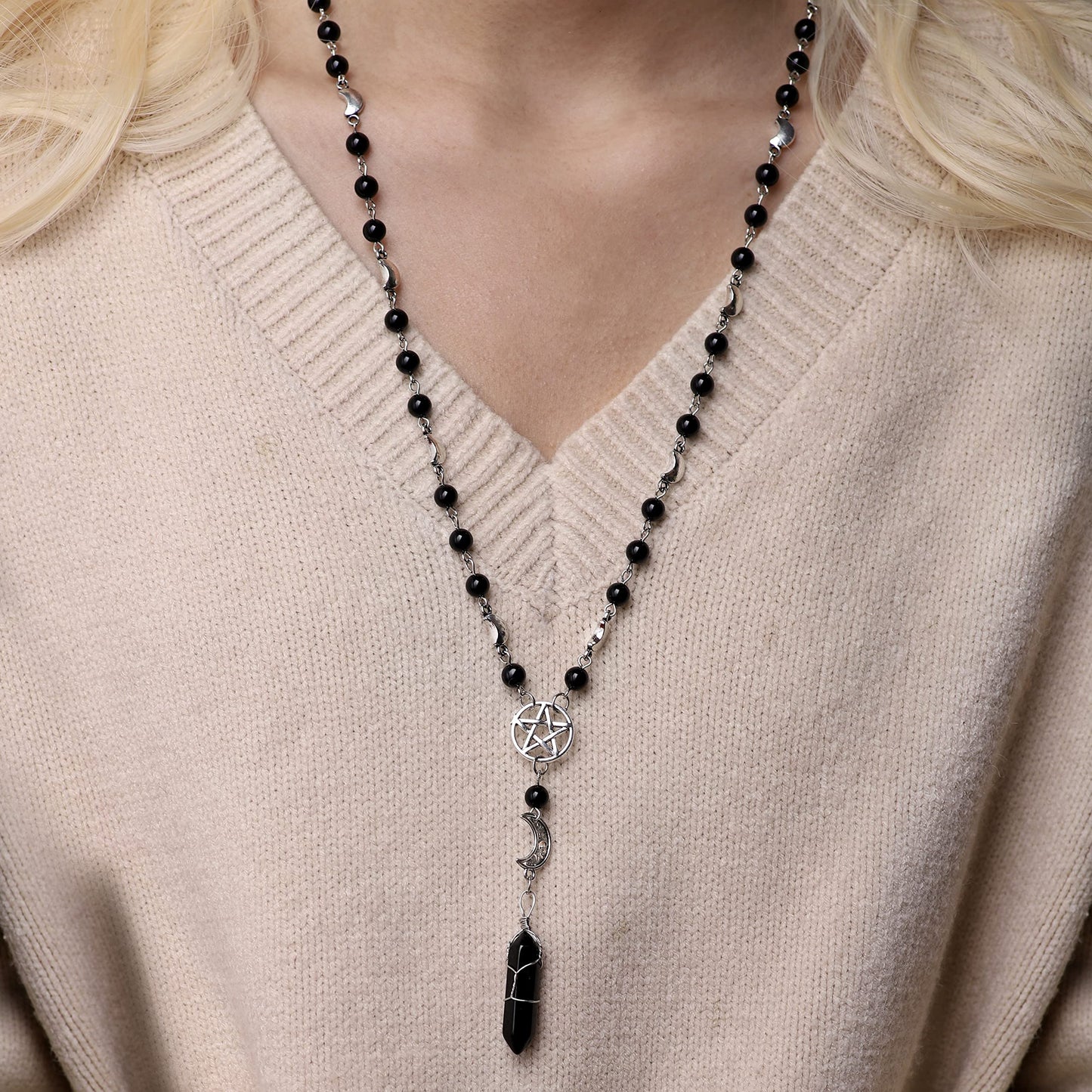 Sacina Gothic Emo Grunge Crescent Moon Choker Necklace, Moon Sun Pendant, Gothic Goth Necklace, Halloween Christmas Jewelry Gift for Women