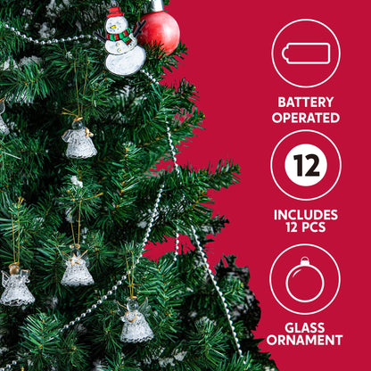 JOYIN Christmas Set of 12Pcs Spun Angel Ornament, Clear Angel Hanging Ornaments with LED Lights for Christmas Tree Decorations, Xmas Party Favor