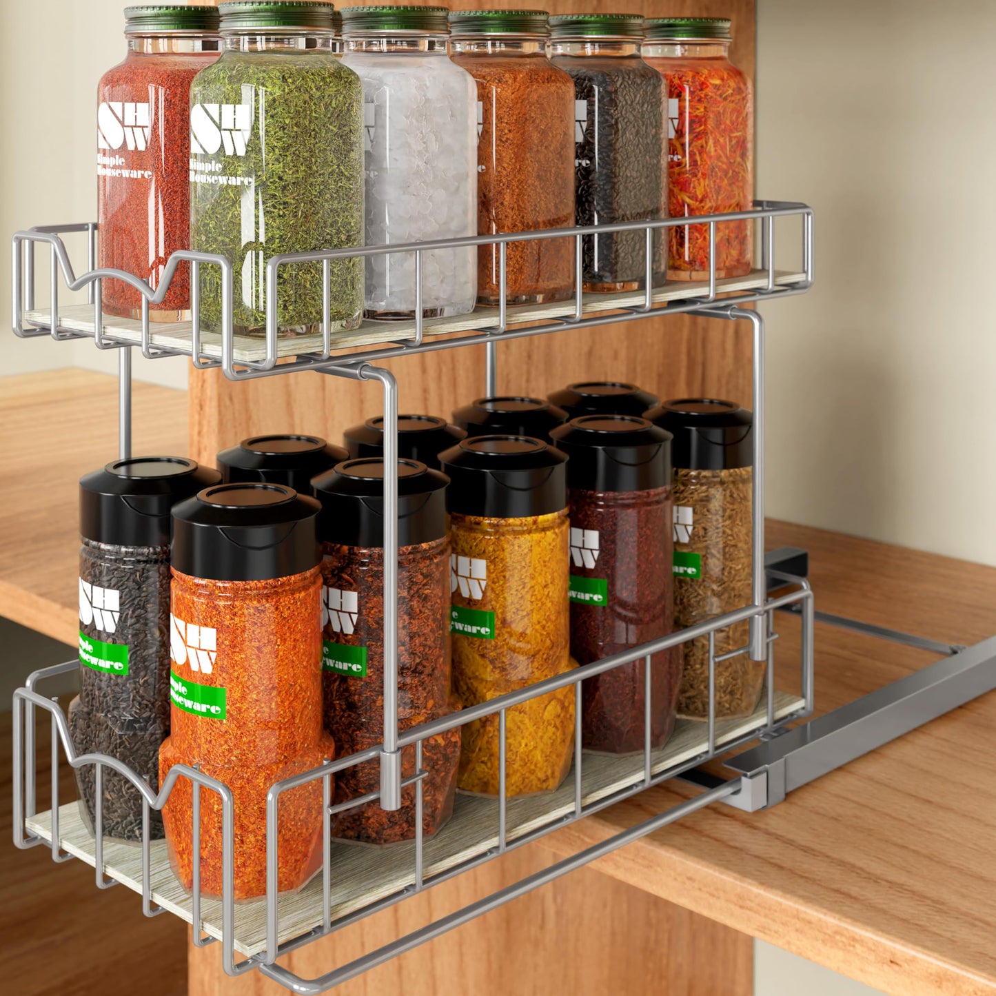 Simple Houseware 2-Tier Spice Rack Slide Out Wire Basket Drawer Organizer, Silver