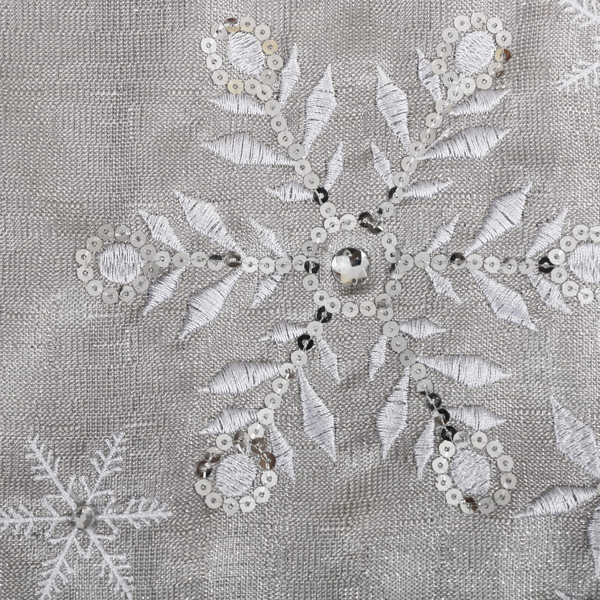 OWENIE Christmas Table Runner, Snowflake Silver Grey Table Runners, Xmas Holiday Tabletop Decor, Embroidery Table Centerpieces with Sequins and Diamonds, Glittering Winter Home Decorations, 14X70 Inch