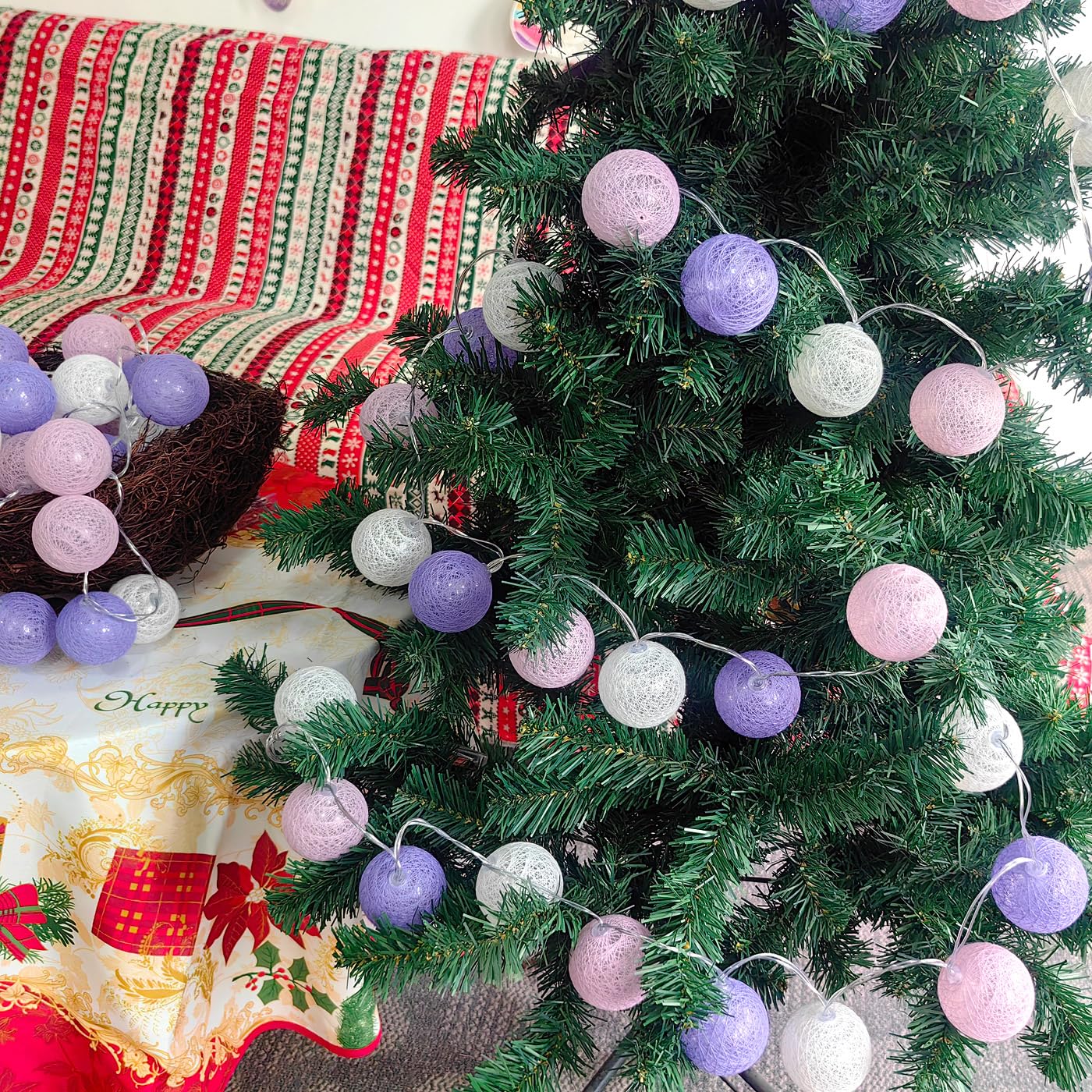 Gardeningwill 3M/10Ft 30 Purple White Ball LED Xmas Wedding Battery Operated String Fairy Light