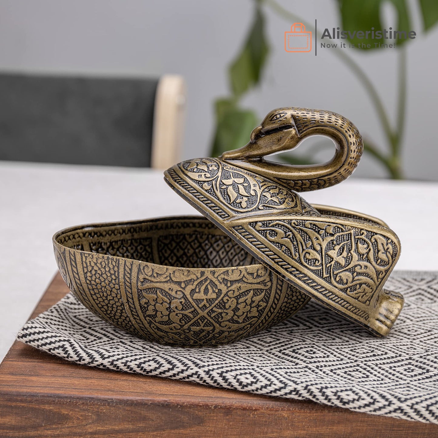 Alisveristime Kugu Big Zinc Alloy Sugar Bowl with Lid (Antique Green)