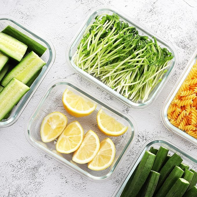 HOMBERKING 10 Pack 22oz Glass Meal Prep Containers, Food Storage Containers