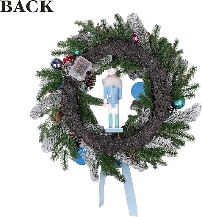 Pre-lit Christmas Wreath 28 Inch, Christmas Nutcracker Wreath Decoration for Home Front Door Porch Wall Winter Xmas Holiday Decor