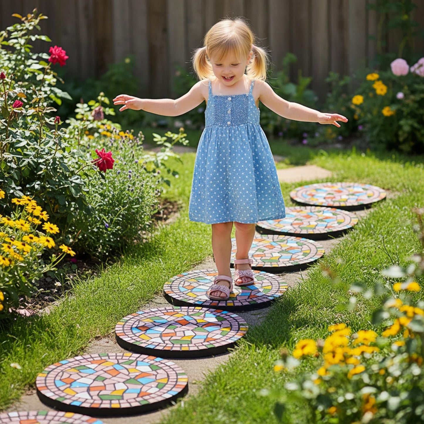 QZSDBWHCB - Garden Decoration - Mosaic Stepping Stone - Patio Decoration Stone 12 Inch (1, Pink, Medium)
