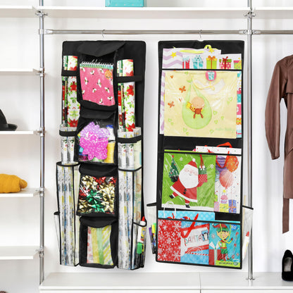 Simple Houseware Double-Sided Hanging Gift Wrap Organizer Storage Pockets, Black (Set of 1)
