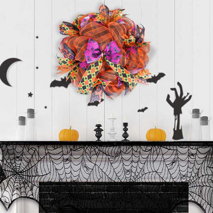 MEEDEE Halloween Wired Ribbon - 6 Rolls, 36 Yards, Black & Orange, Buffalo Plaid & Pumpkin Designs for Wreaths