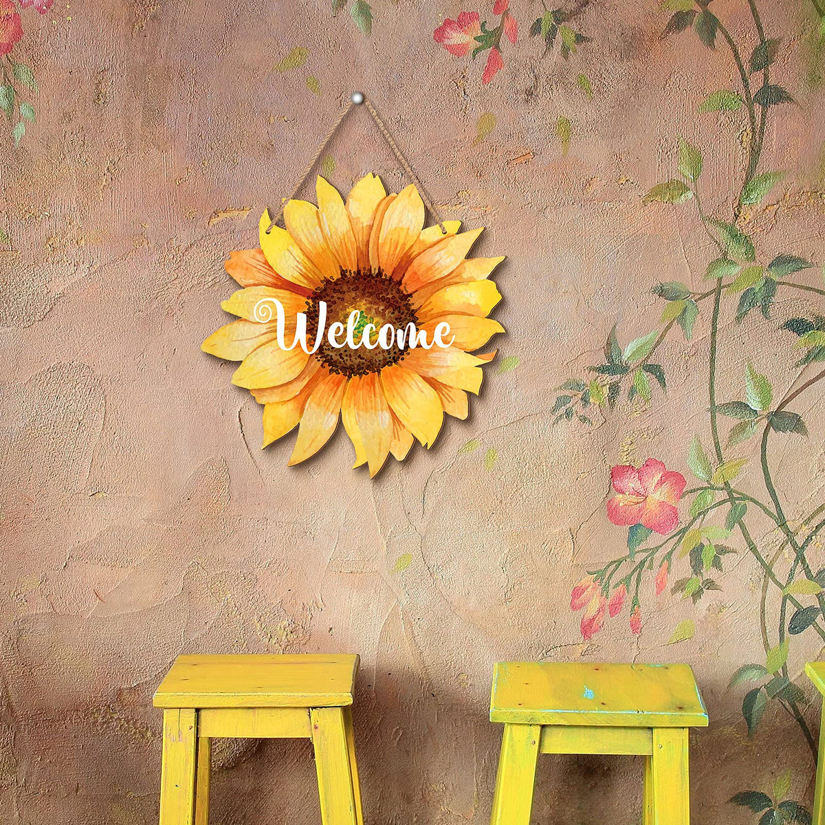 Sunflower Welcome Wood Door Hanger 12 Inch