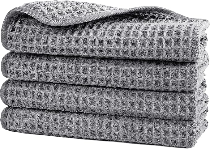POLYTE 430 GSM Microfiber Lint Free Washcloth Face Towel, 13 x 13 in, 4 Pack