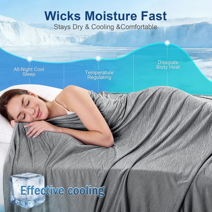 KMUSET Cooling Blanket Twin (60"x80"), Double Sided Summer Cooling Blankets for Hot Sleepers & Night Sweats, Cool Lightweight Blanket for Dorm Room Essentials, Picnic, Gifts for Women Light Grey