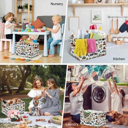 JOPJOLIW Camping Rectangle Storage Basket - Camping Themed Collapsible Storage Baskets with Handles - Camp out in the Wild Storages Bin for Kids Clothes, Gifts, Books, Toys