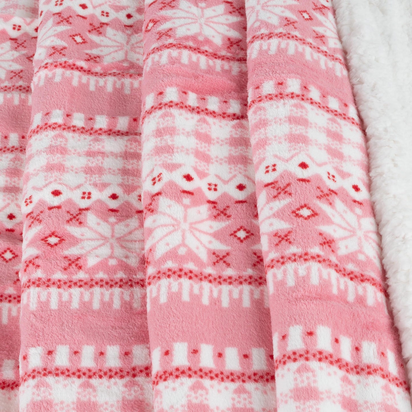Lavish Home Reversible Fleece Blanket - 50x60-Inch Machine-Washable Sherpa Throw with Snowflakes - Cozy Blanket for Couch, Chair, or Bed (Pink)